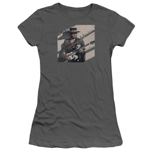 Stevie Ray Vaughan Texas Flood Junior Sheer Cap Sleeve Womens T Shirt Charcoal