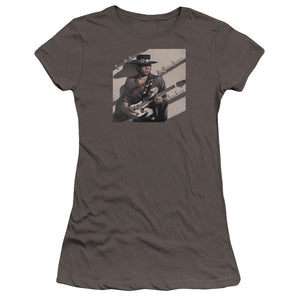 Stevie Ray Vaughan Texas Flood Junior Sheer Cap Sleeve Premium Bella Canvas Womens T Shirt Charcoal