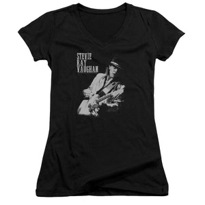Stevie Ray Vaughan Live Alive Junior Sheer Cap Sleeve V-Neck Womens T Shirt Black
