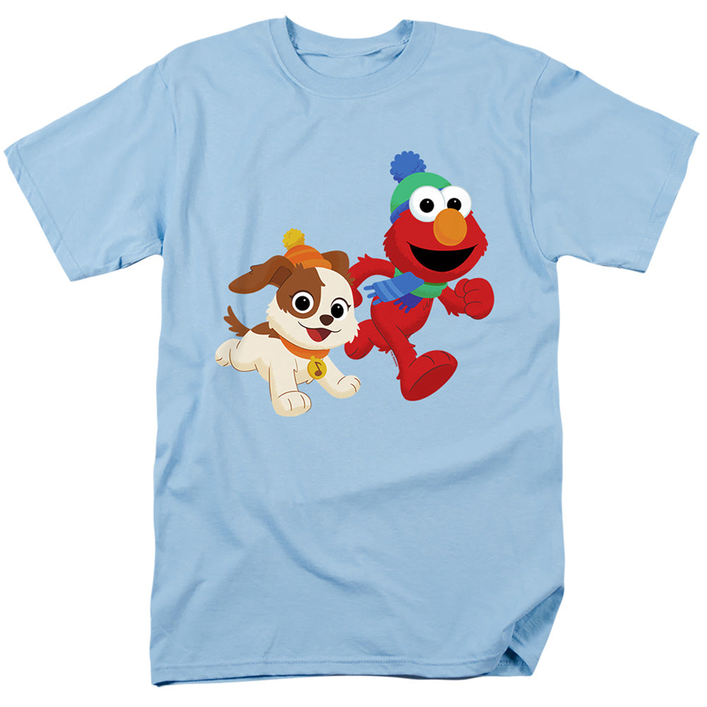 Sesame Street Best Friends, Elmo And Tango Winter Fun Mens T Shirt Light Blue