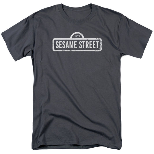 Sesame Street One Color Logo Mens T Shirt Charcoal