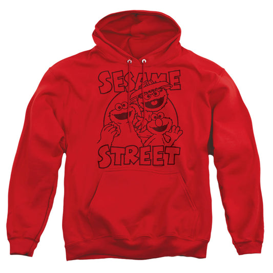 Sesame Street Group Crunch Mens Hoodie Red