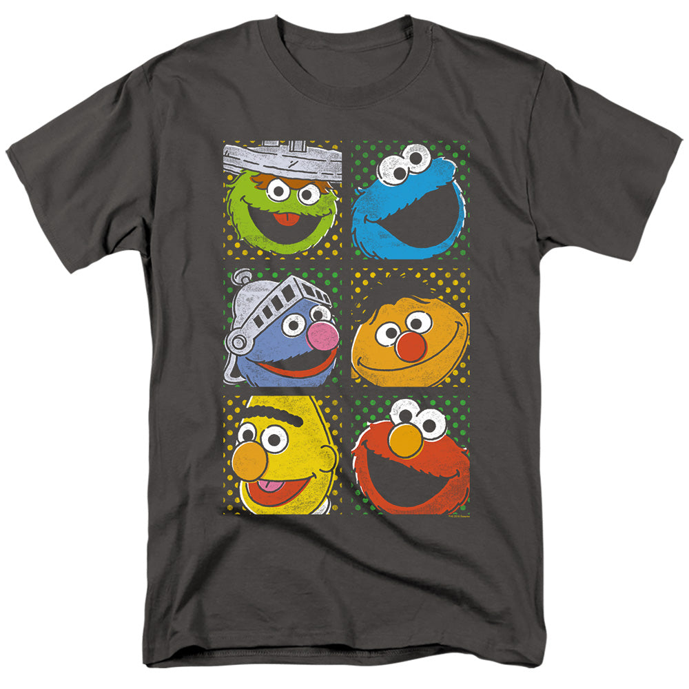 Sesame Street Group Squares Mens T Shirt Charcoal