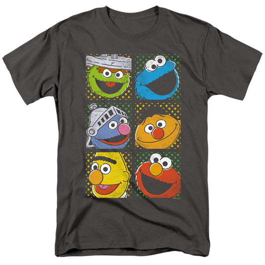 Sesame Street Group Squares Mens T Shirt Charcoal