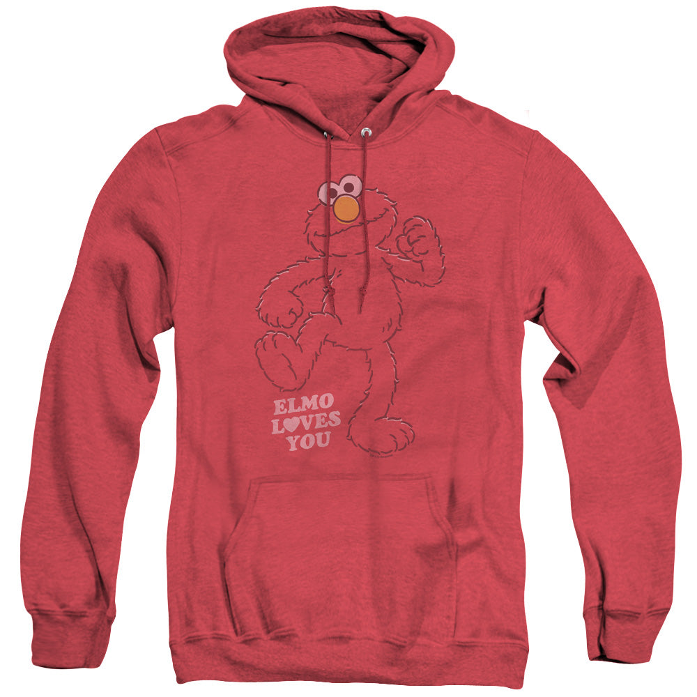 Sesame Street Elmo Loves You Mens Heather Hoodie Red