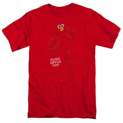 Sesame Street Elmo Loves You Mens T Shirt Red Officially Licensed