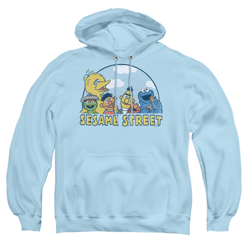 Sesame Street Sesame Group Mens Hoodie Light Blue