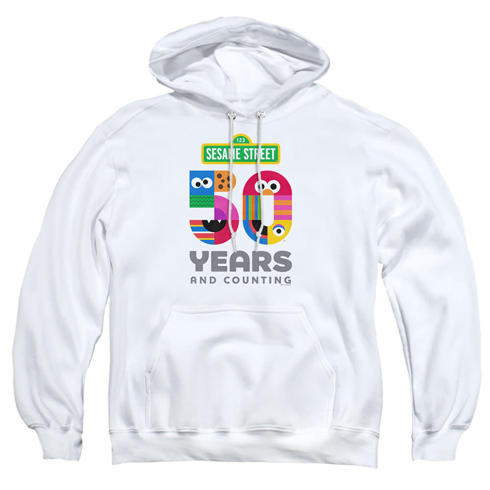 Sesame Street 50 Years Logo Mens Hoodie White