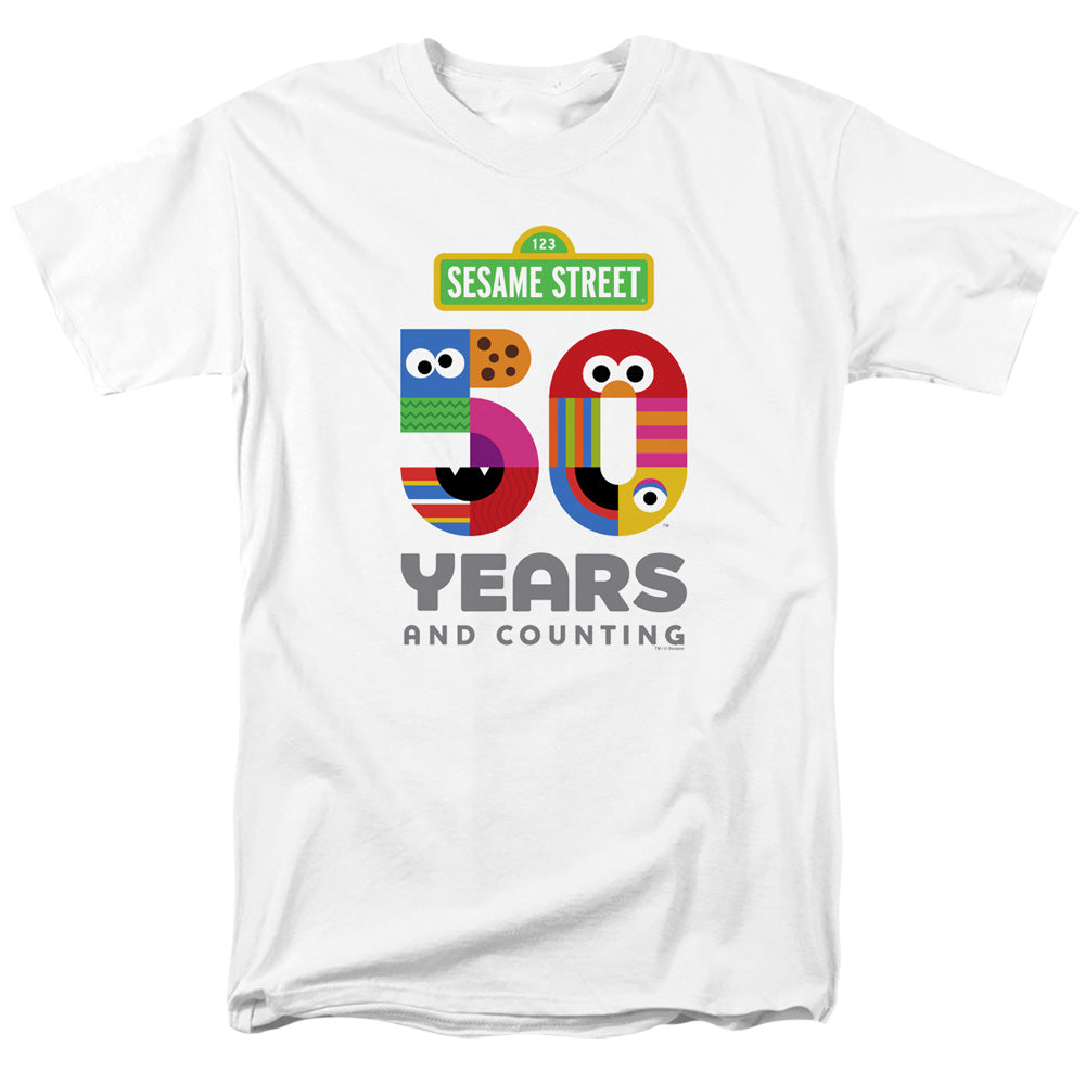 Sesame Street 50 Years Logo Mens T Shirt White