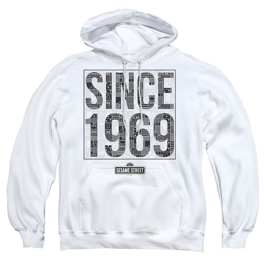 Sesame Street Since 1969 Pattern Mens Hoodie White