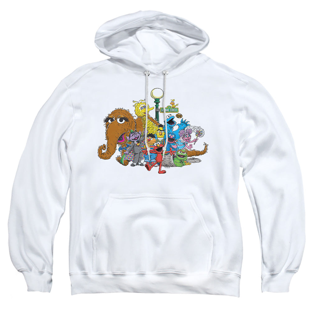 Sesame Street Group Street Light Mens Hoodie White