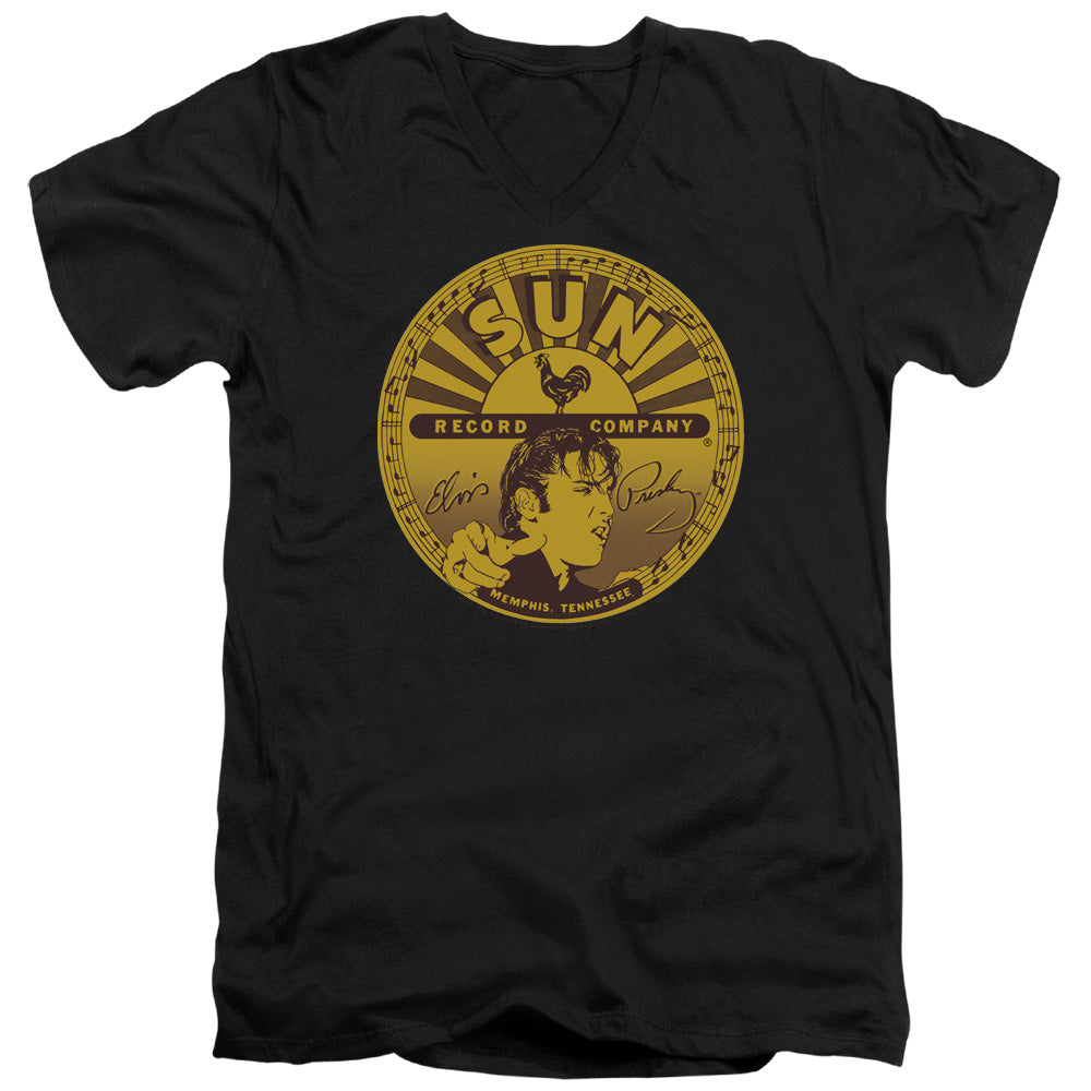 Sun Records Elvis Full Sun Label Mens Slim Fit V-Neck T Shirt Black