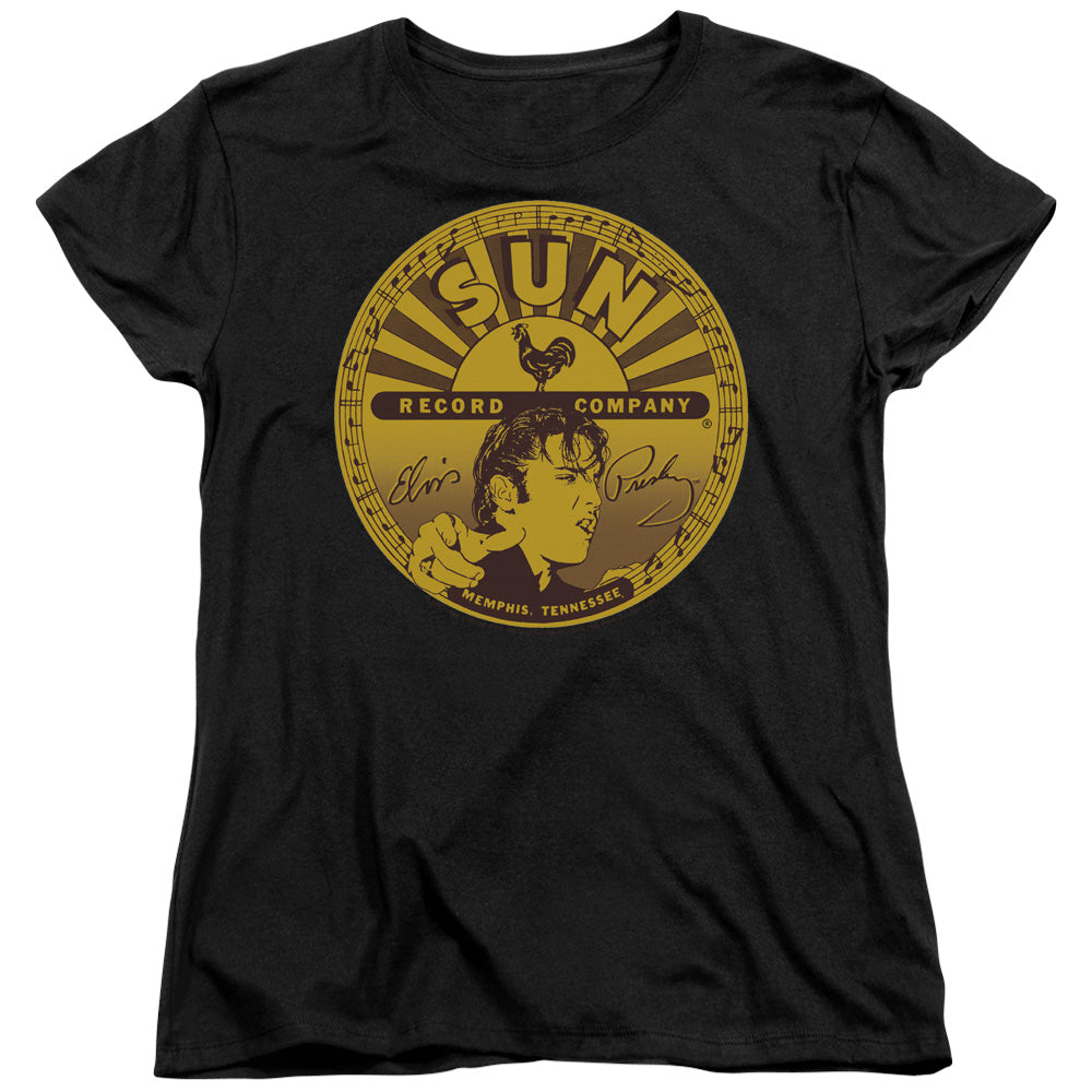 Sun Records Elvis Full Sun Label Womens T Shirt Black