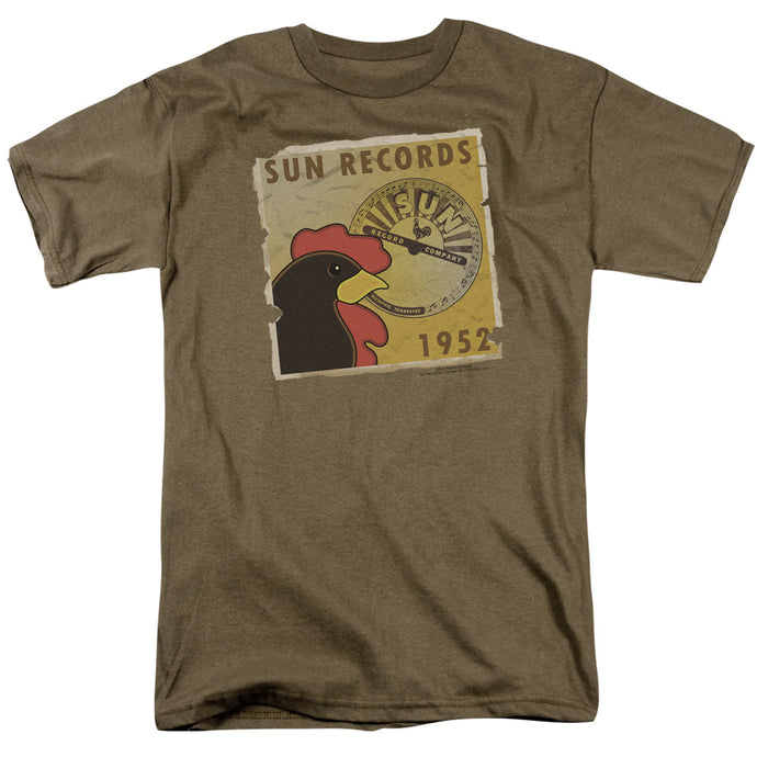 Sun Records Distressed Rooster Poster Mens T Shirt Safari Green