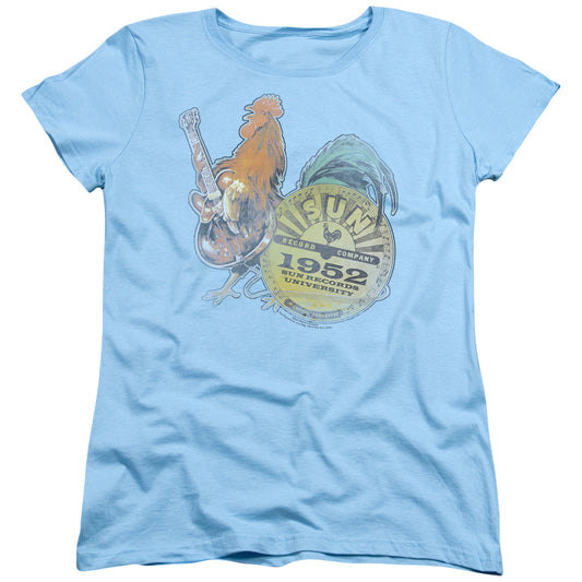 Sun Records Rockin Rooster Womens T Shirt Light Blue