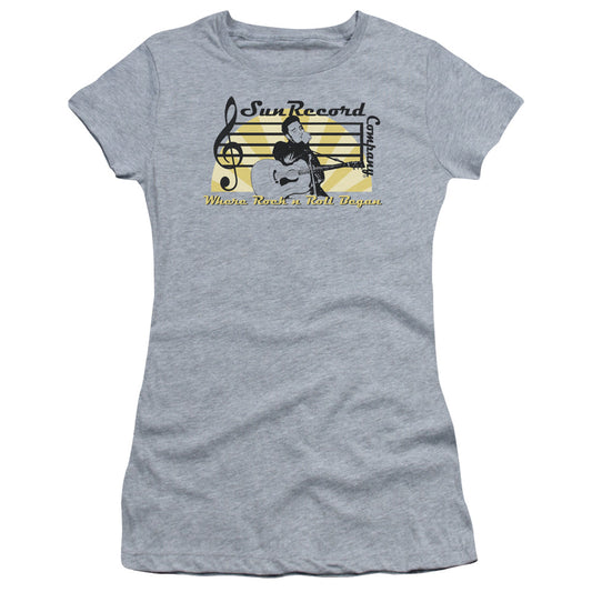 Sun Records Sun Record Company Junior Sheer Cap Sleeve Womens T Shirt Athletic Heather