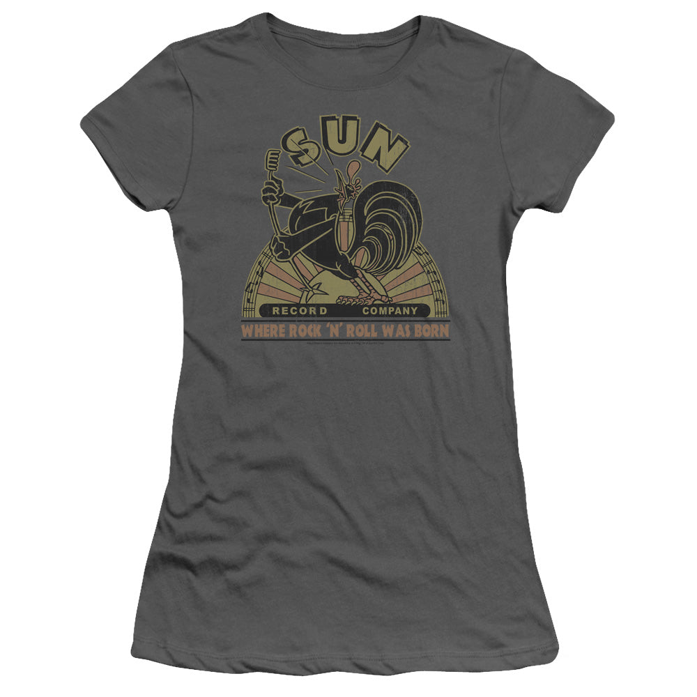 Sun Records Sun Rooster Junior Sheer Cap Sleeve Womens T Shirt Charcoal