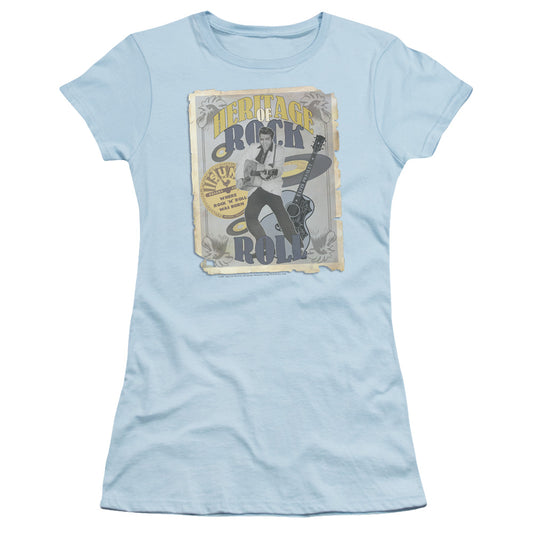 Sun Records Heritage Of Rock Poster Junior Sheer Cap Sleeve Womens T Shirt Light Blue