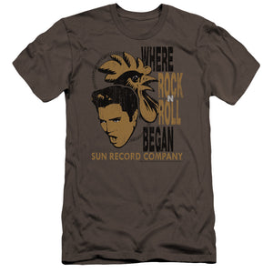 Sun Records Elvis And Rooster Premium Bella Canvas Slim Fit Mens T Shirt Charcoal