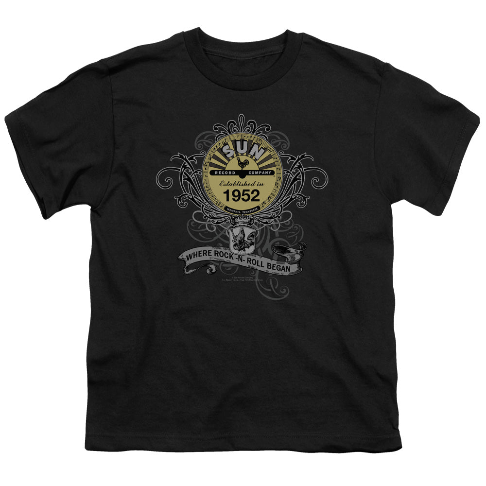 Sun Records Rockin Scrolls Kids Youth T Shirt Black