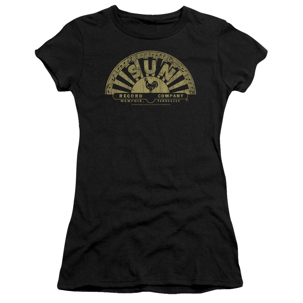 Sun Records Tattered Logo Junior Sheer Cap Sleeve Womens T Shirt Black