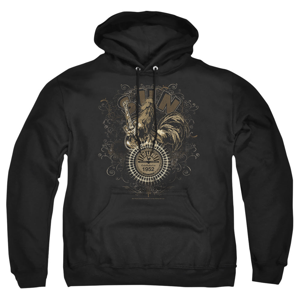 Sun Scroll Around Rooster Mens Hoodie Black