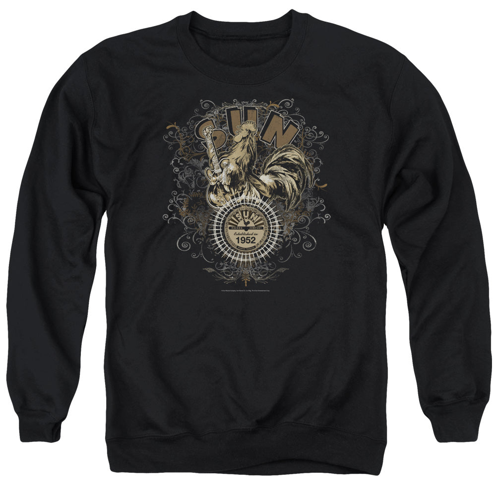 Sun Records Scroll Around Rooster Mens Crewneck Sweatshirt Black