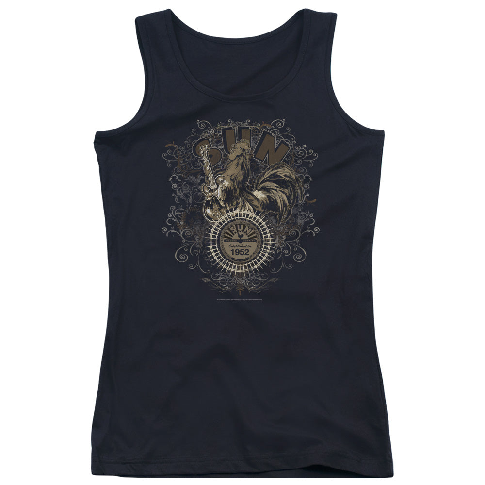 Sun Records Scroll Around Rooster Womens Tank Top Shirt Black