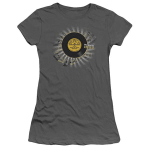 Sun Records Established Junior Sheer Cap Sleeve Womens T Shirt Charcoal