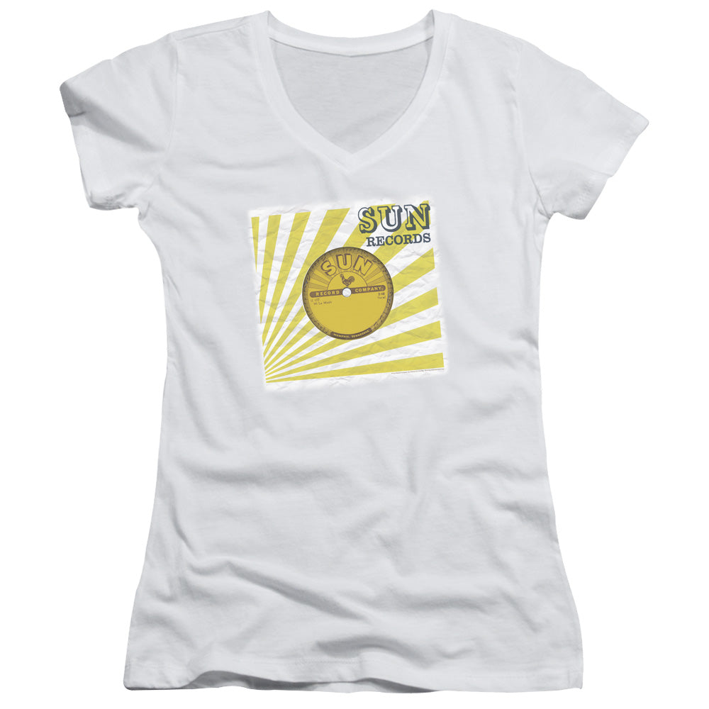 Sun Records Fourty Five Junior Sheer Cap Sleeve V-Neck Womens T Shirt White