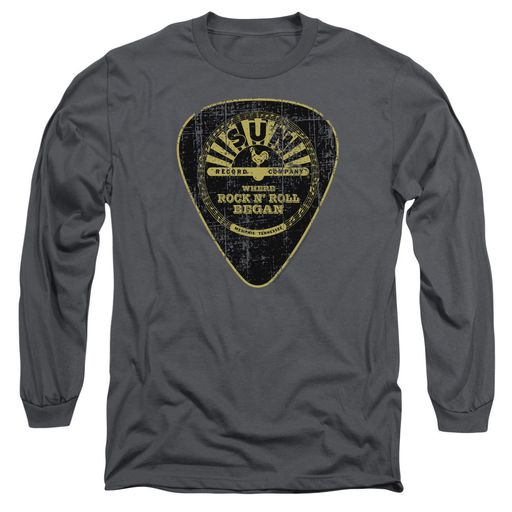 Sun Records Guitar Pick Mens Long Sleeve Shirt Charcoal