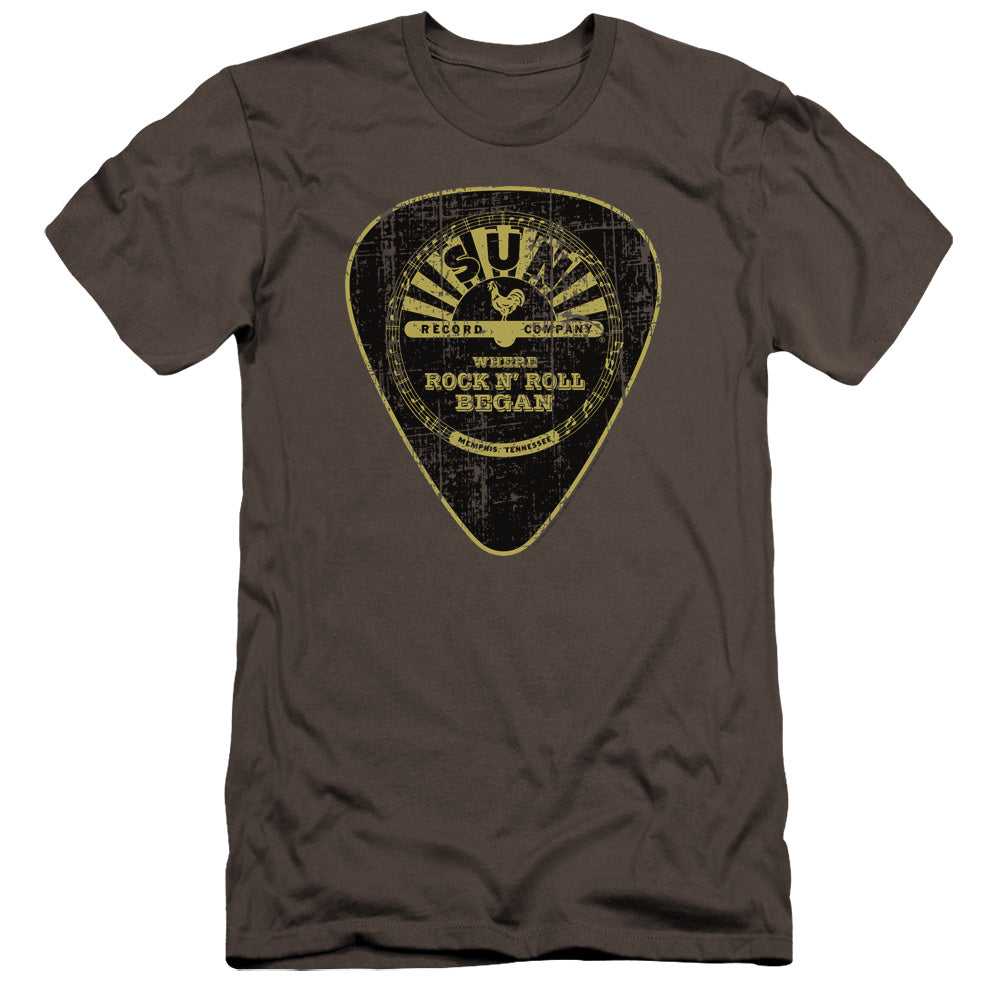 Sun Records Guitar Pick Premium Bella Canvas Slim Fit Mens T Shirt Charcoal