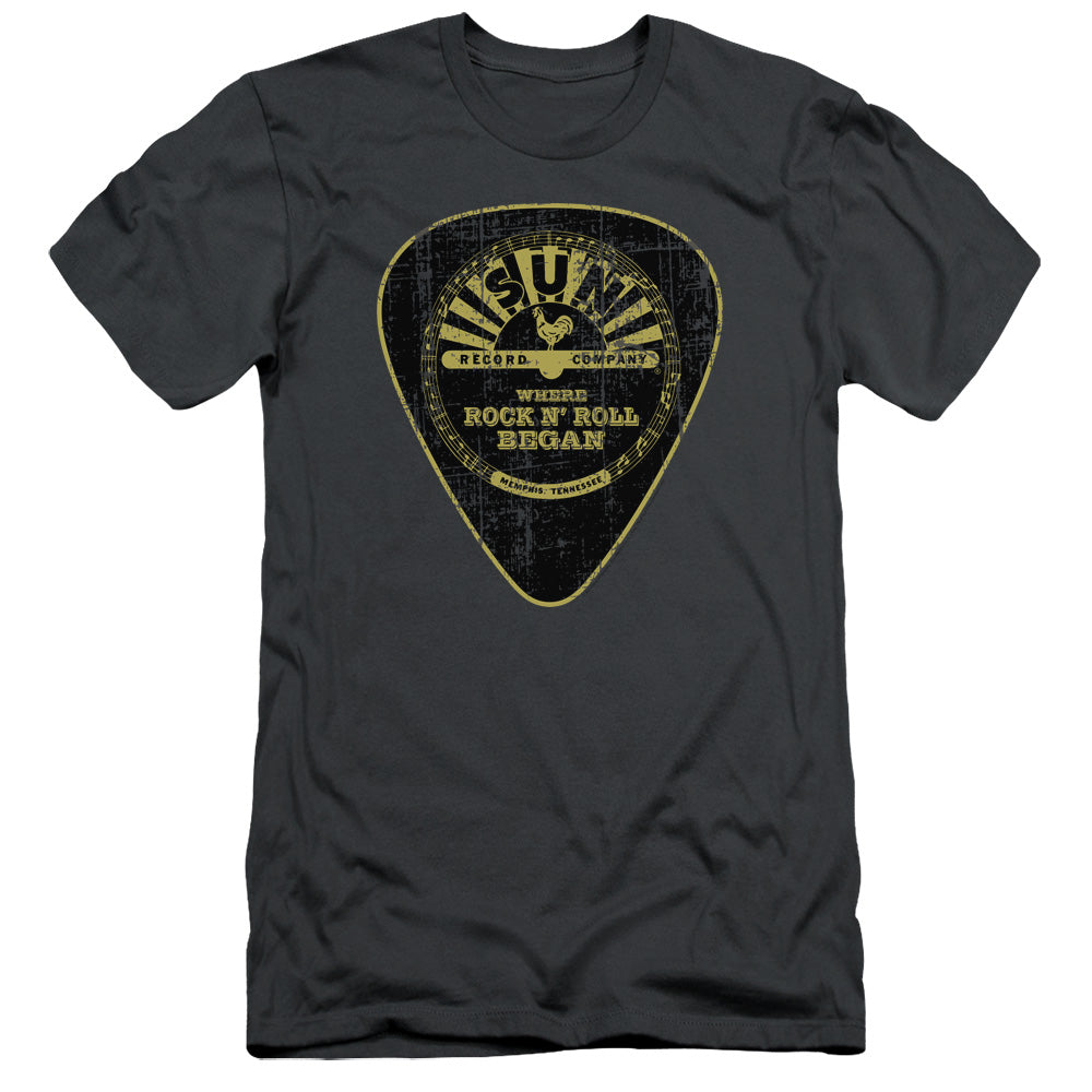 Sun Records Guitar Pick Slim Fit Mens T Shirt Charcoal