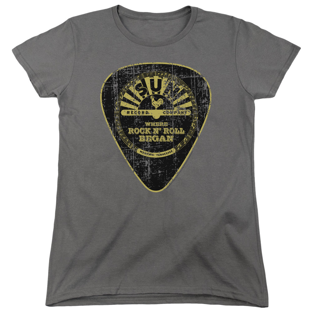 Sun Records Guitar Pick Womens T Shirt Charcoal