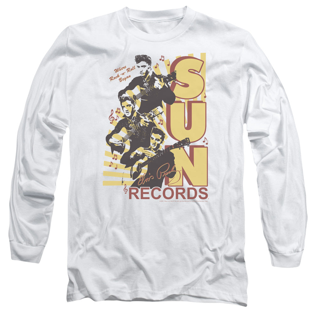 Sun Records Tri Elvis Mens Long Sleeve Shirt White