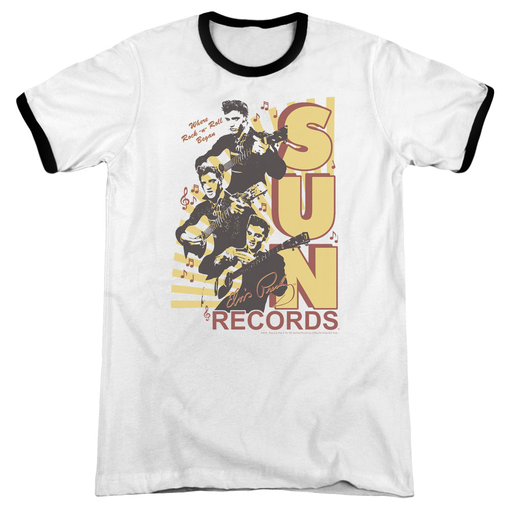 Sun Records Tri Elvis Heather Ringer Mens T Shirt White