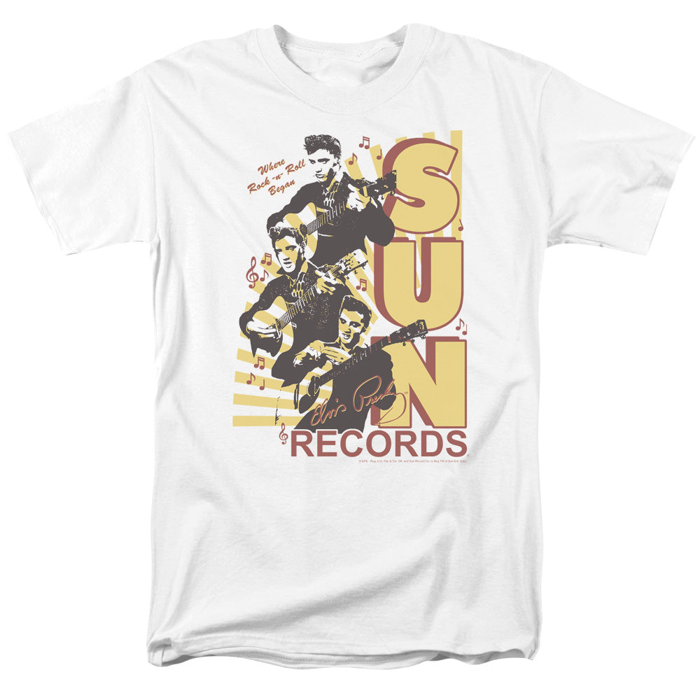 Sun Records Tri Elvis Mens T Shirt White