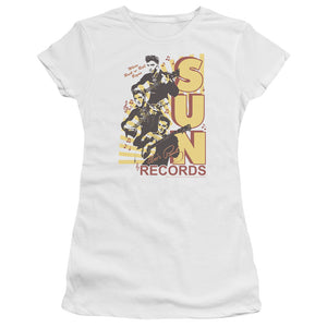 Sun Records Tri Elvis Junior Sheer Cap Sleeve Womens T Shirt White