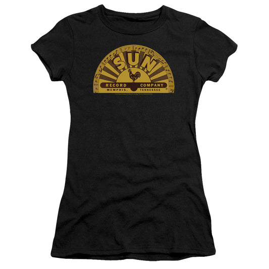 Sun Records Traditional Logo Junior Sheer Cap Sleeve Womens T Shirt Black