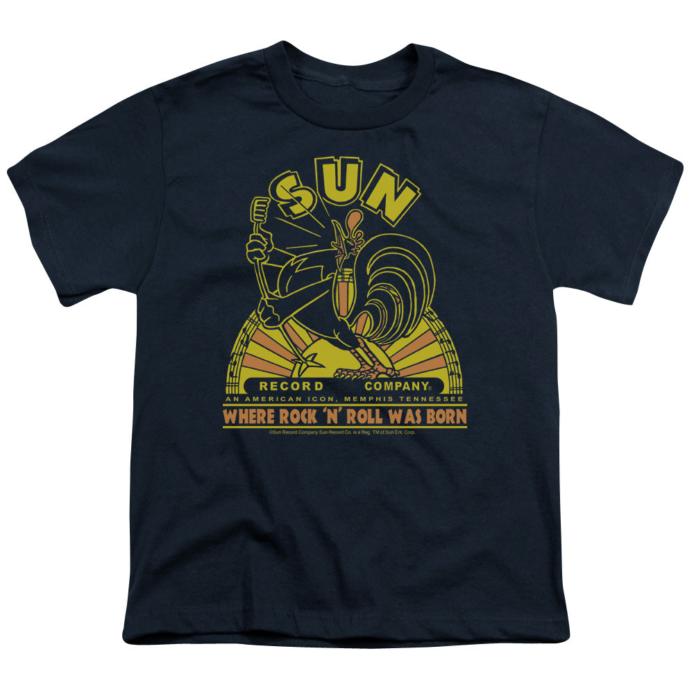 Sun Records Rooster Kids Youth T Shirt Navy Blue