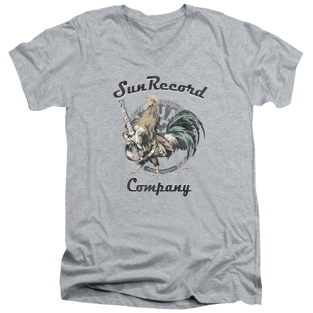 Sun Records Rockin Rooster Logo Mens Slim Fit V-Neck T Shirt Athletic Heather