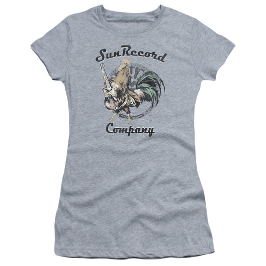 Sun Records Rockin Rooster Logo Junior Sheer Cap Sleeve Womens T Shirt Athletic Heather