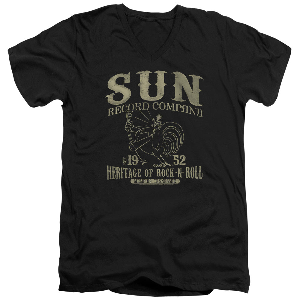 Sun Records Rockabilly Bird Mens Slim Fit V-Neck T Shirt Black