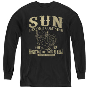Sun Records Rockabilly Bird Long Sleeve Kids Youth T Shirt Black