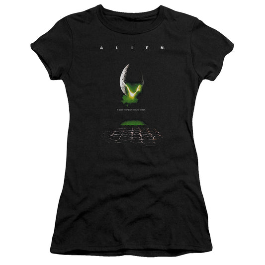 Alien Poster Junior Sheer Cap Sleeve Womens T Shirt Black