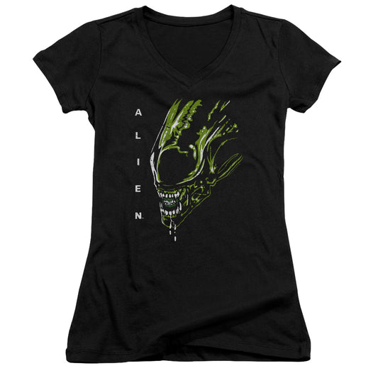 Alien Acid Drool Junior Sheer Cap Sleeve V-Neck Womens T Shirt Black