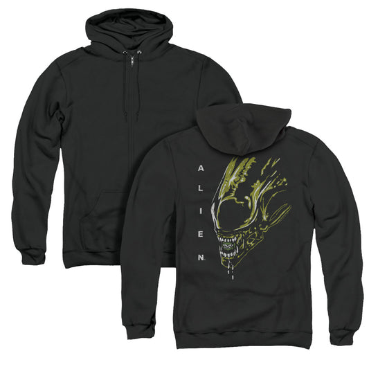 Alien Acid Drool Back Print Zipper Mens Hoodie Black