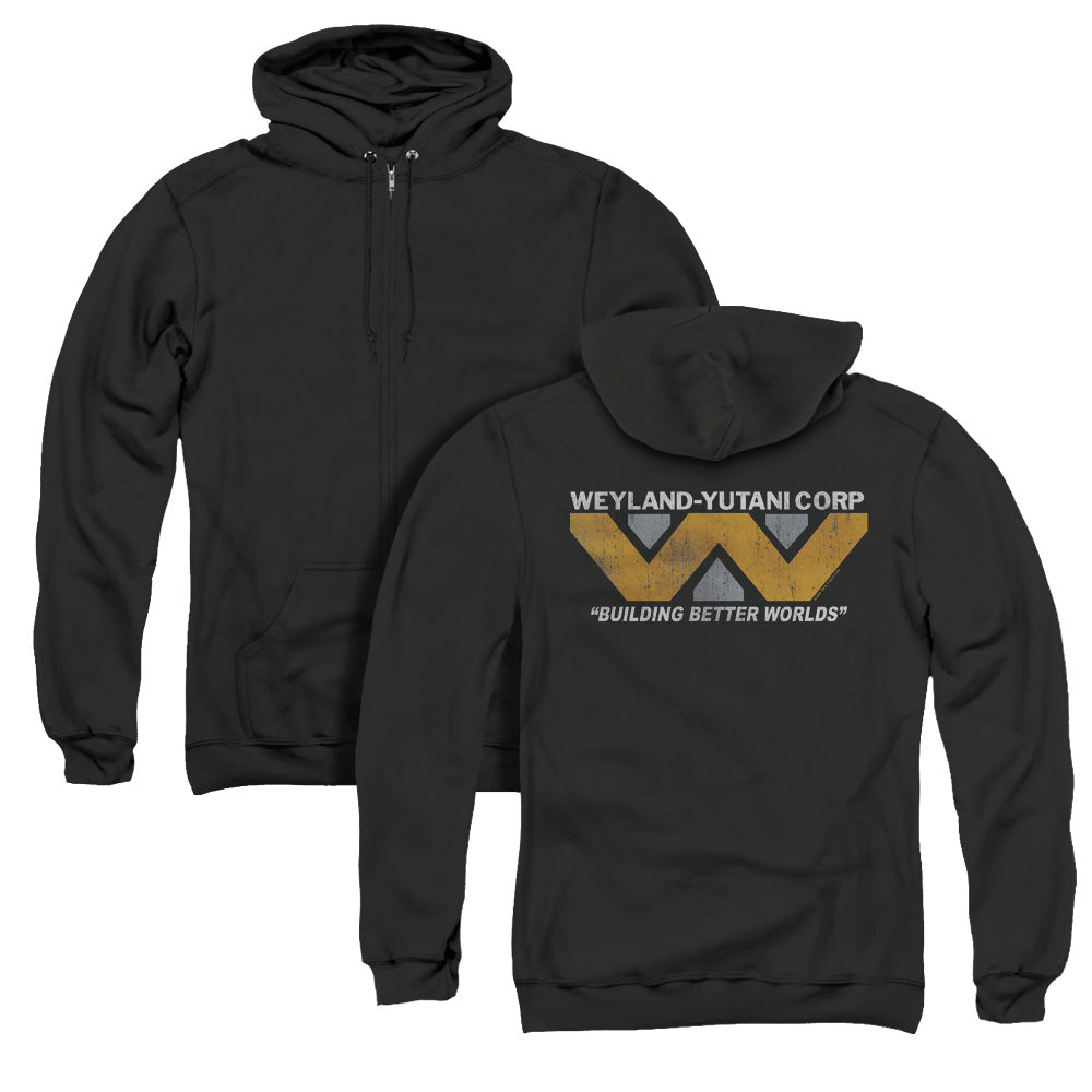 Alien Weyland Back Print Zipper Mens Hoodie Black