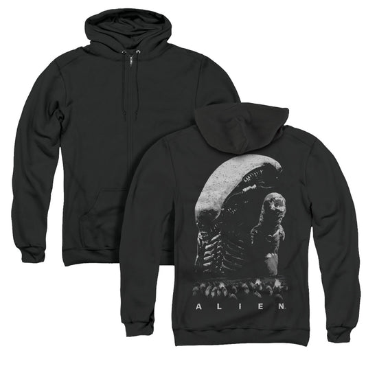 Alien Evolution Back Print Zipper Mens Hoodie Black