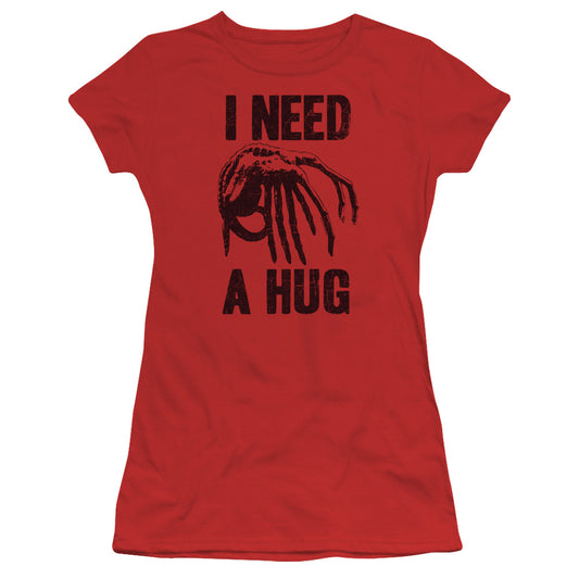 Alien Need A Hug Junior Sheer Cap Sleeve Womens T Shirt Red